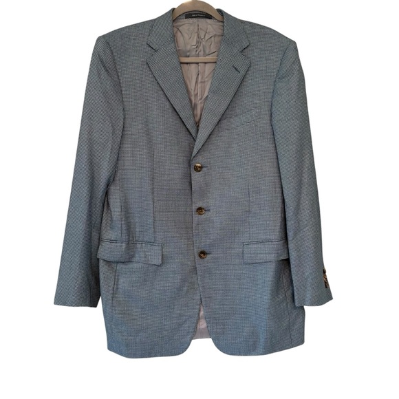 Ermenegildo Zegna Blue Houndstooth Wool Blazer Jacket Sz 40L